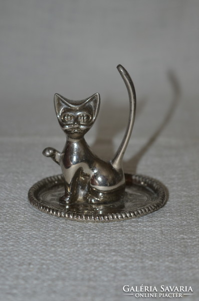Silver-plated metal ring holder / jewelry holder cat