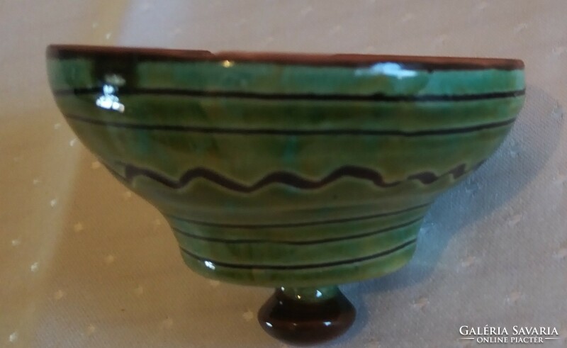 Ceramic honey jar, green color (damaged)