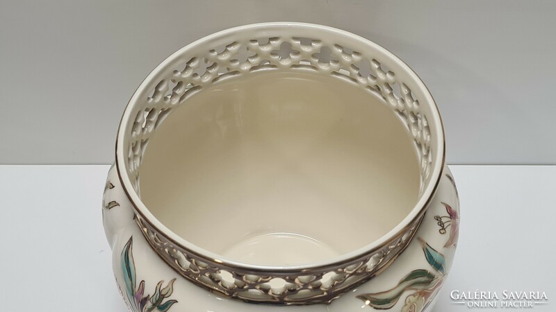 Zsolnay lily / orchid pattern large pot