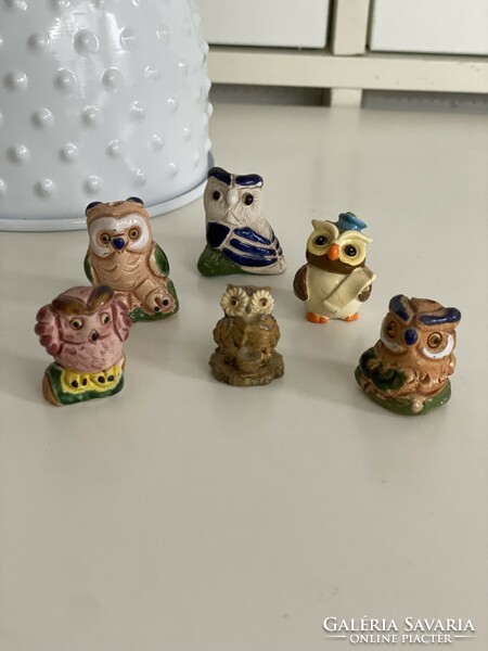 From the owl collection, 6 pieces of old owl figurine ceramic ornament decoration 2-3 cm