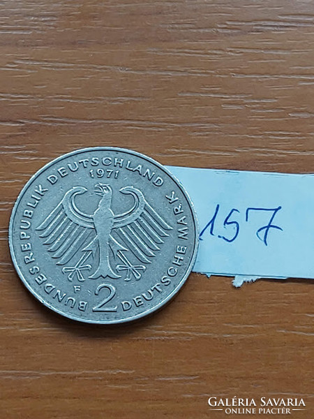 Germany nsk 2 mark 1971 f stuttgart, konrad adenauer, copper-nickel 157.