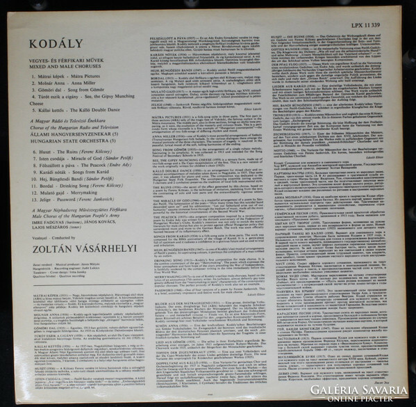 Kodály, Vásárhelyi - choral works 3 (mixed and male choruses) (lp)