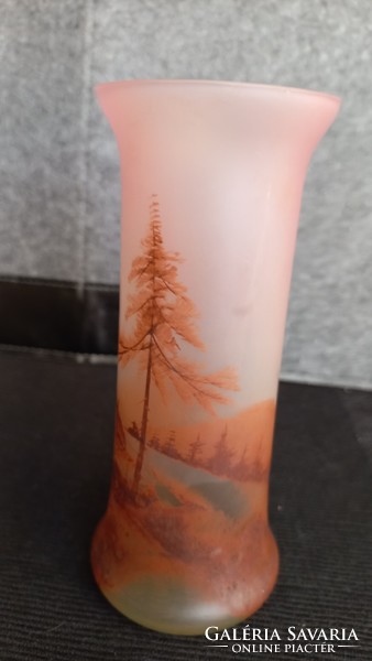 Hand-painted, blown landscape vase by glass master Francois Theodore Legras, unmarked