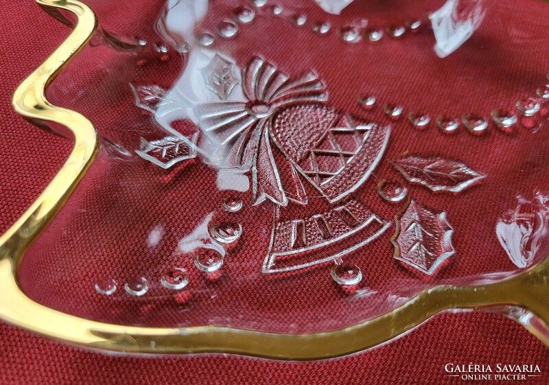 Christmas glass bowl platter offering golden edge decoration accessory