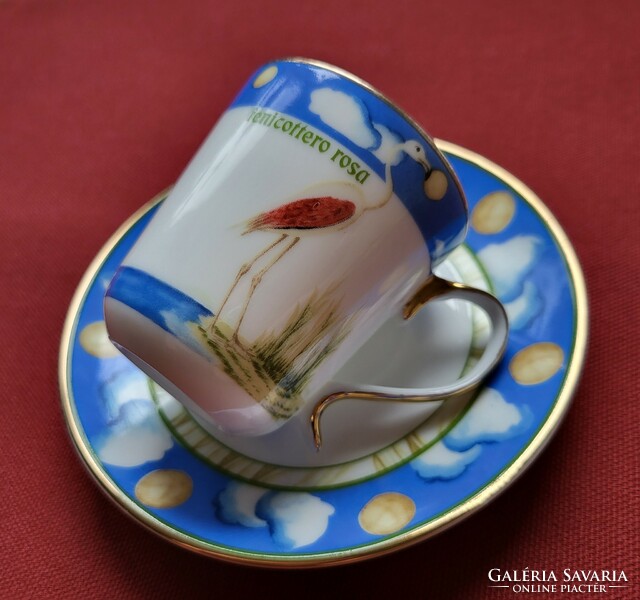 Lg porcelain coffee set cup saucer plate fenicottero rosa pink flamingo bird pattern