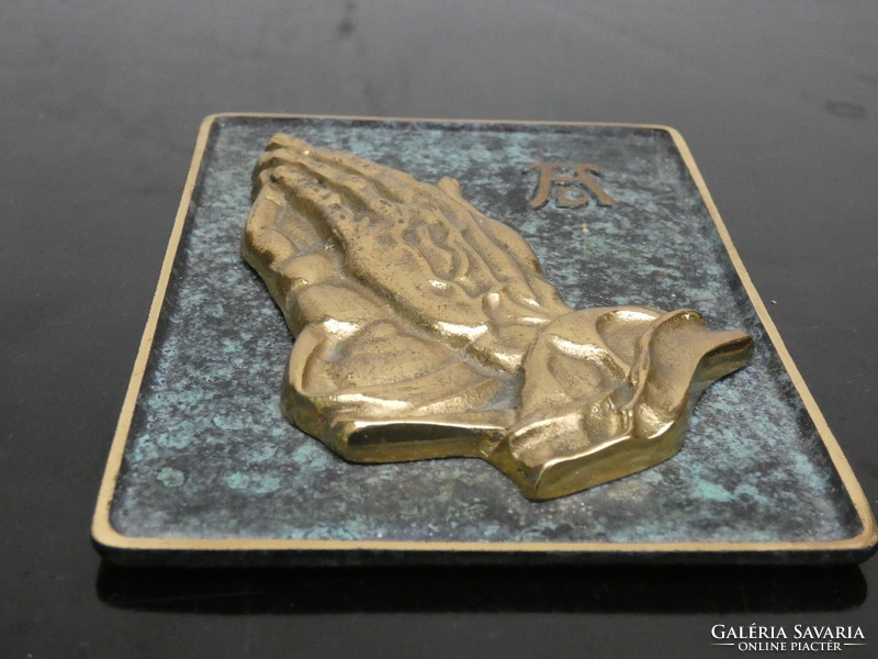 Albrecht DŰRER "Imádkozó kezek" bronz domborműves fali plasztika 1950