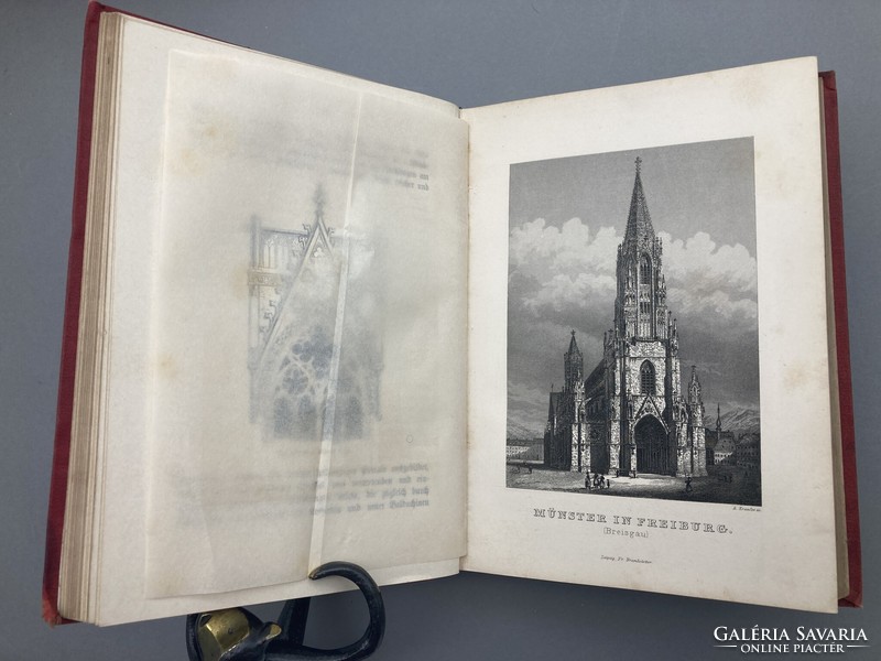 16 acélmetszettel és számos fametszettel díszített aranyozott lapélű XIX. századi antik német könyv