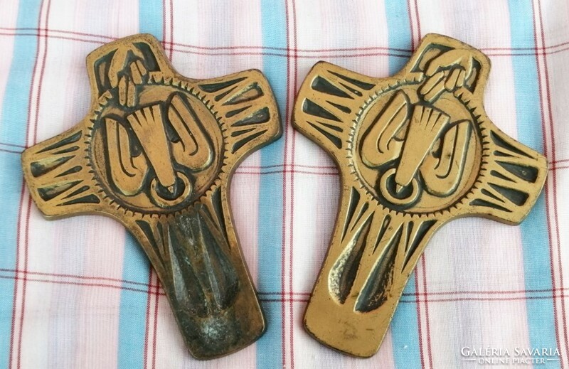 Art deco bronze crucifix for double christening from Germany