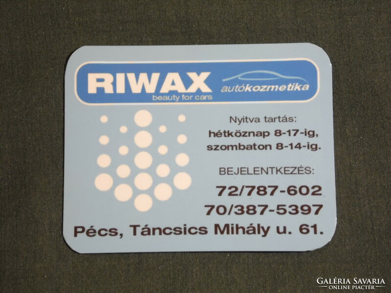 Kártyanaptár, kisebb méret, Riwax autókozmetika, Pécs, 2008, (6)