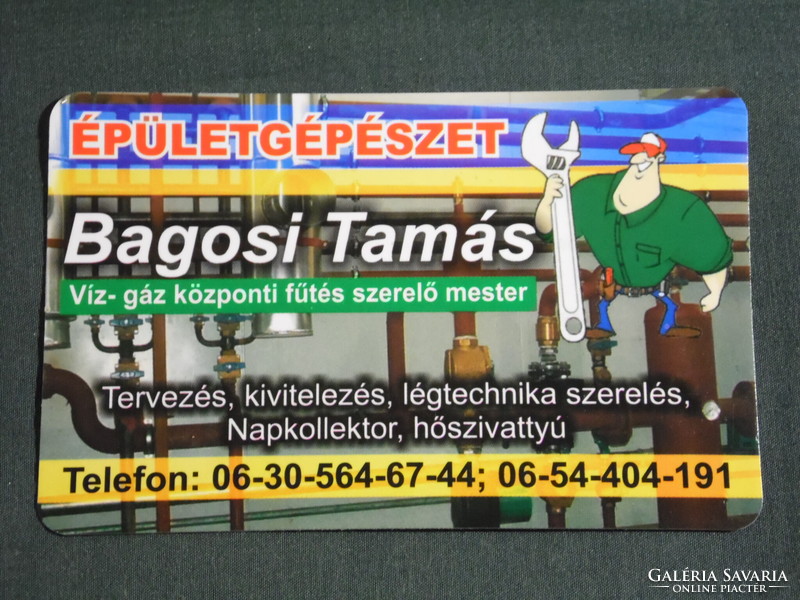 Kártyanaptár, Bagosi Tamás víz gáz fűtés szerelő, Berettyóújfalu, grafikai reklám figura, 2008, (6)