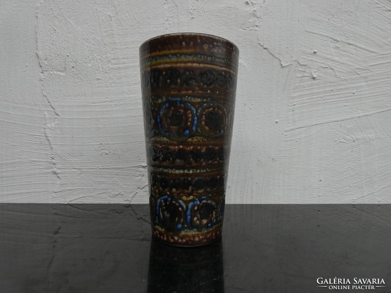 ELFRIEDE BALZAR-KOPP, műtermi kerámia  váza nyugatnémet  sómázas kerámia pávaszemes dekorváza 1960.