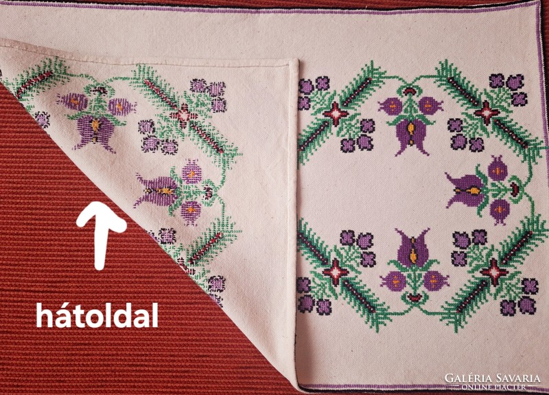 Cross-stitch tablecloth, needlework purple-green