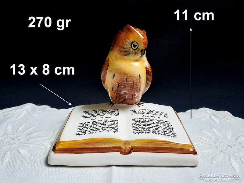 Bodrogkeresztúr ceramic reading scientist owl + 1 gift small owl