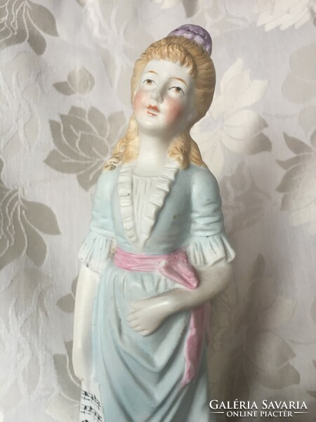 Régi, vintage biszkvit porcelán hölgy figura, porcelán baba, szobor, nipp