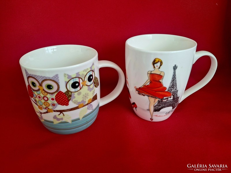 Mug with Paris and owl pattern (2 pieces)