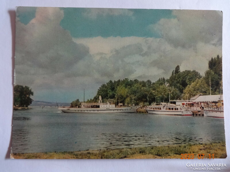 Old postcard: Siofok, boat station (1962)
