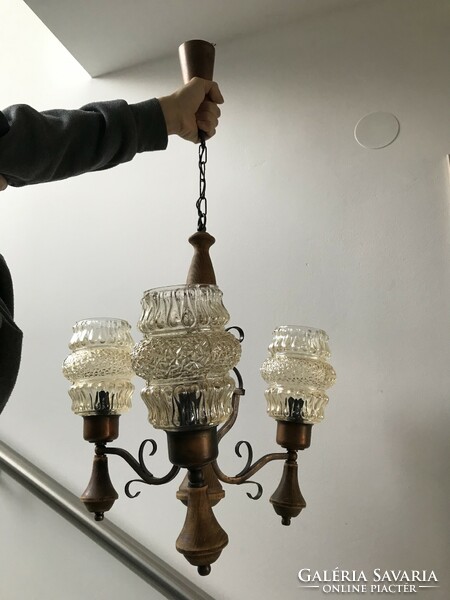 Rustic copper and wood chandelier p341