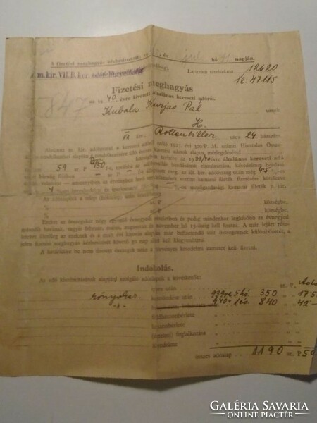 ZA492.6 - Kubala László apjának címzett hivatalos nyomtatvány 1940  Budapest - Kubala  Kurjás Pál