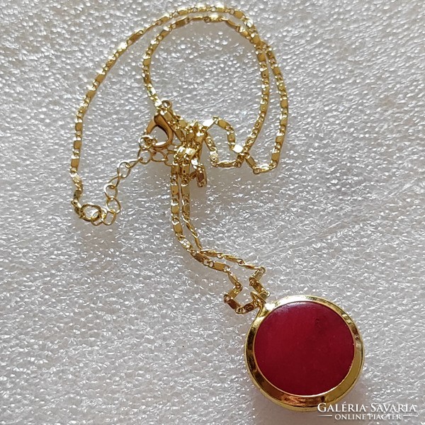 New! Beautiful gold-plated necklace with ruby stone 40 +5cm
