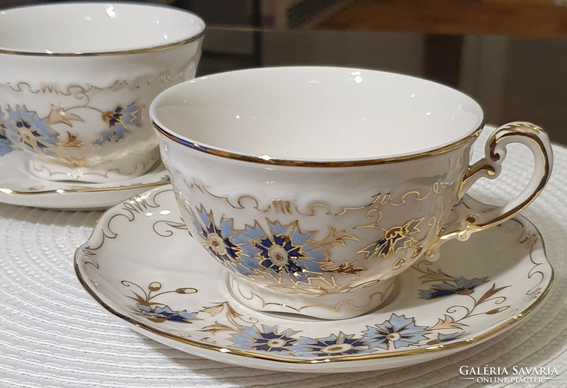 Zsolnay cornflower patterned tea set (2 cups with coasters as a gift filter holder)