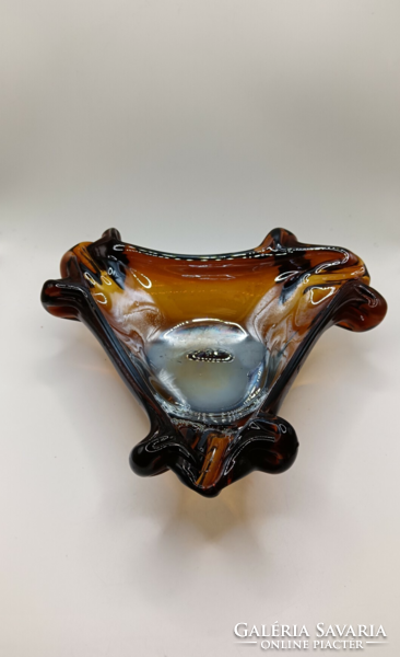 Iridescent amber glass ashtray