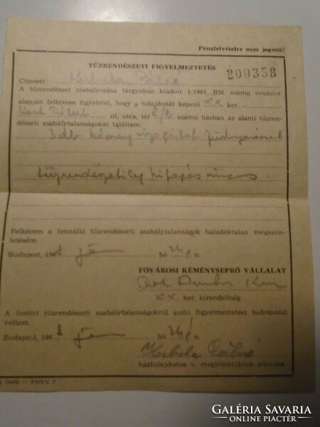 Za490.39 - One of the documents of László Kubala's parents 1968 Budapest - Pálné Kubala - chimney sweeping company