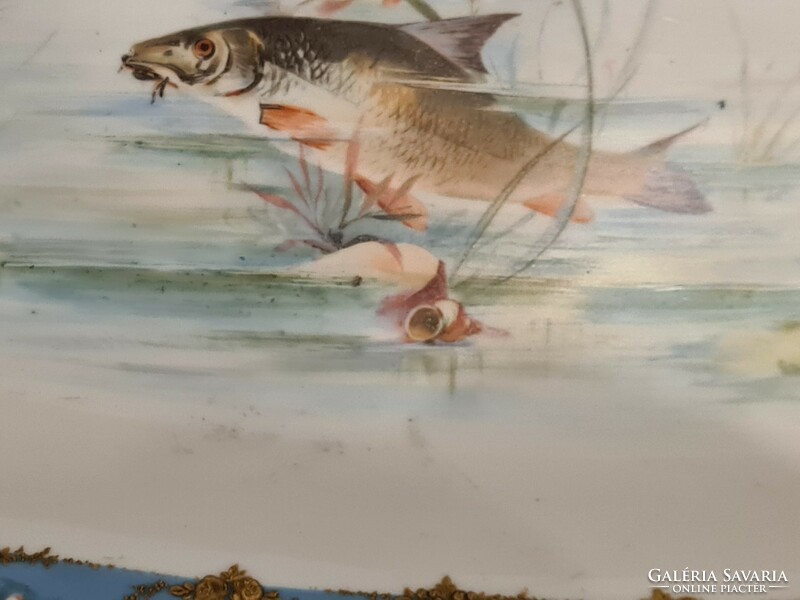 Antik cseh halas tál gigantikus méretben, pazar dekorral aranyozva