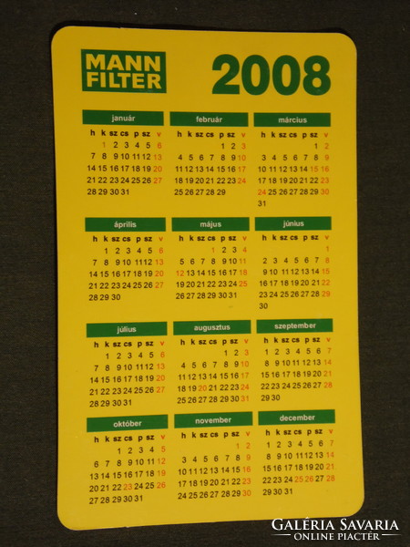 Kártyanaptár, Mann Filter, gépjármű,autó szűrő, olajszűrő, 2008, (6)