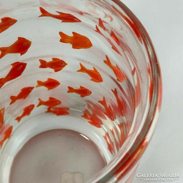Nagyméretű muranoi ritka halas mid-century üveg váza