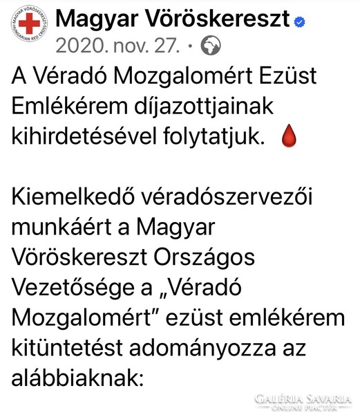 Véradásért “Magyar Vöröskereszt"emlékérem kapszulában