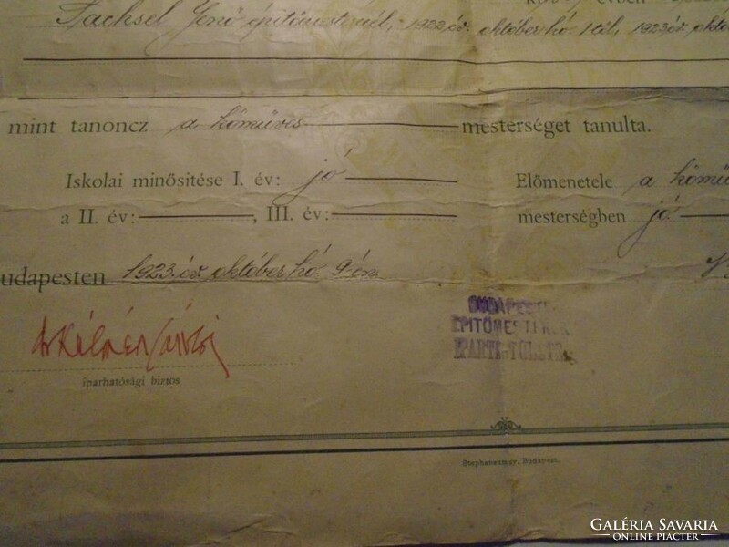 Za492.2- One of the documents of László Kubala's father, certificate 1923 Budapest - Pál Kubala