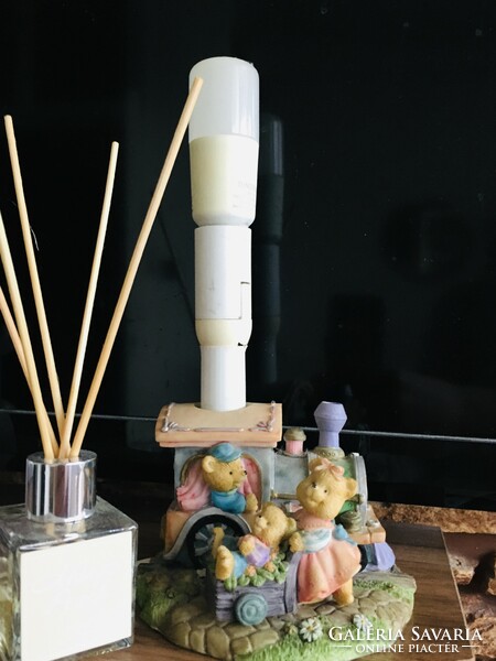 Table lamp with a fairy tale scene/night lamp - teddy bear - train - charming piece - works flawlessly