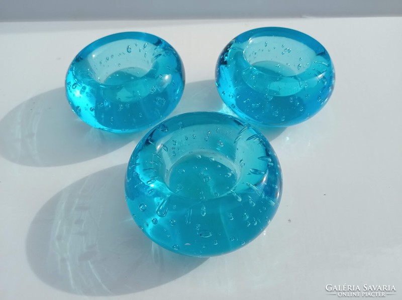 Turquoise blue glass candle holders