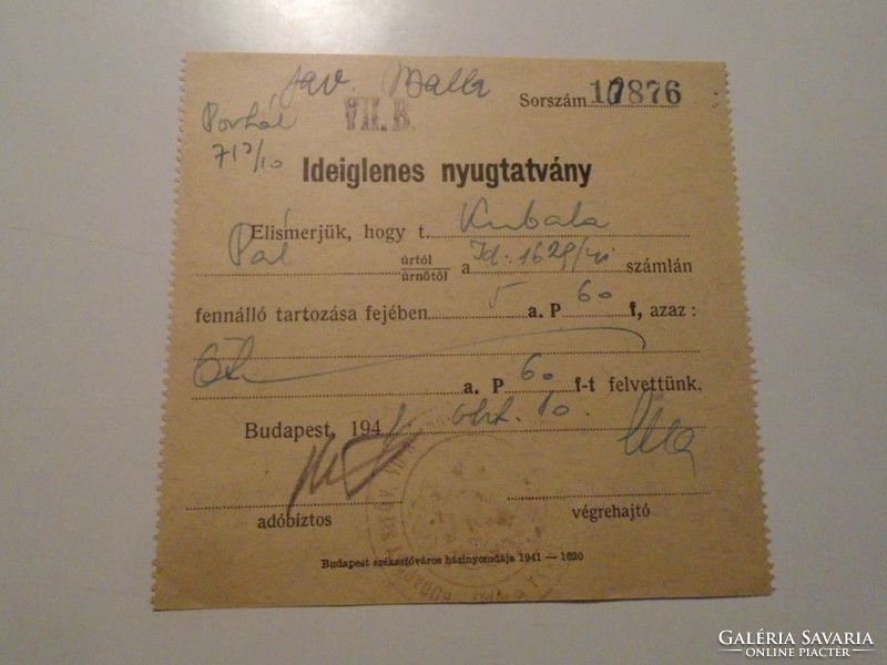 Za490.49- One of the documents of László Kubala's father 1941 Budapest - Pál Kubala Budapest