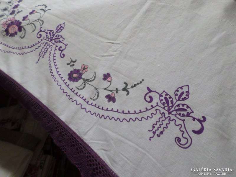 Embroidered, lace thinner linen tablecloth.