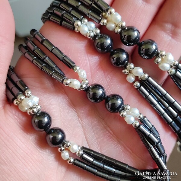 New! Gorgeous hematite/ cultured pearl necklaces