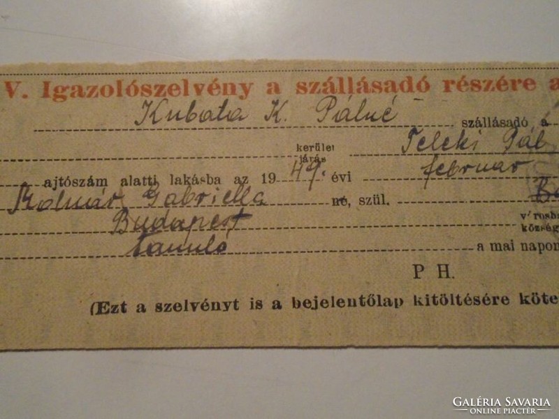 ZA490.34  - Kubala László szüleinek  egyik irata  1949  Budapest - Kubala Kurjás Pálné