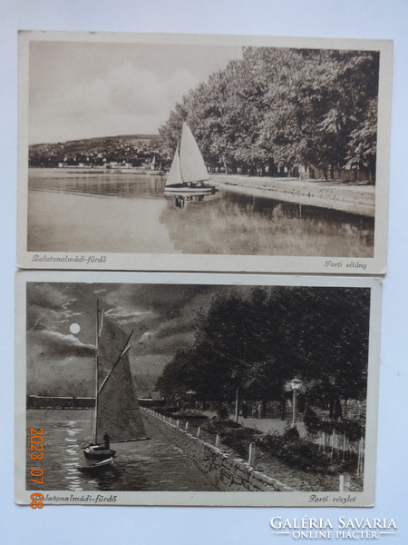 Two old postcards together: Balatonalmádi spa, coastal promenade