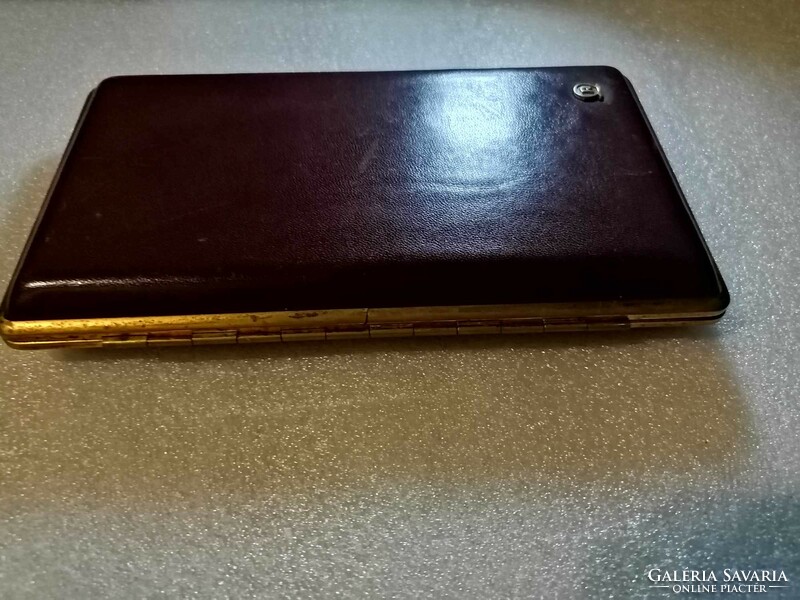 Old burgundy leather copper structured portable cigar holder (r monogrammed)