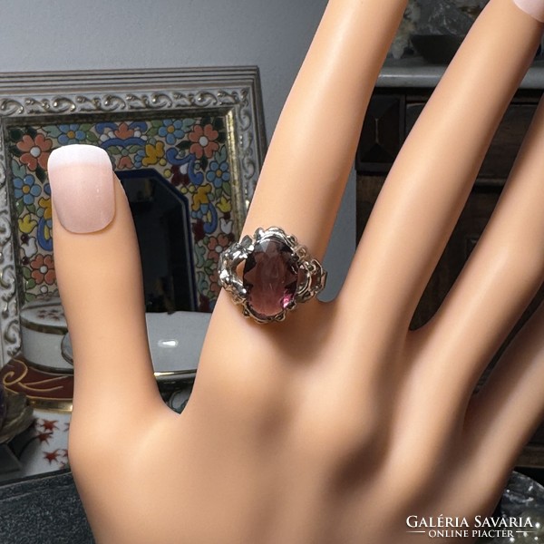 Mid-centiry gyűrű, hangulatos retro gyűrű, lila kristály ékszer, mérete 55 mm körméret