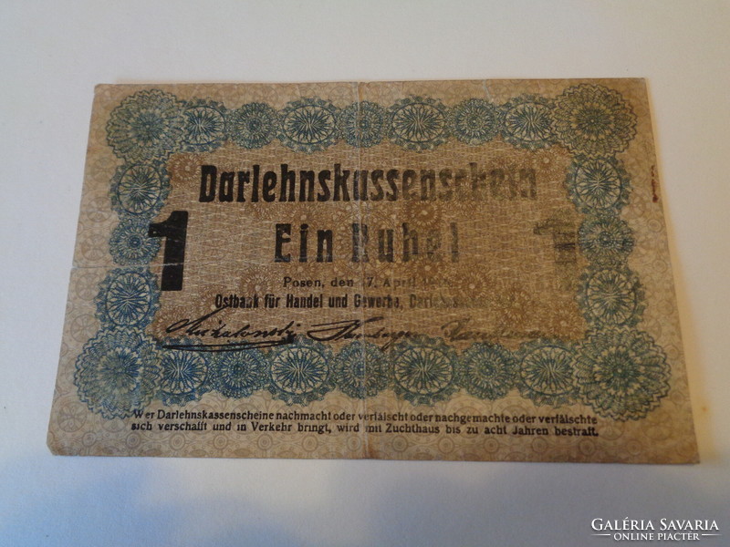 1 Rubel , 1916 . Posen Litvánia  Hitelpénztár