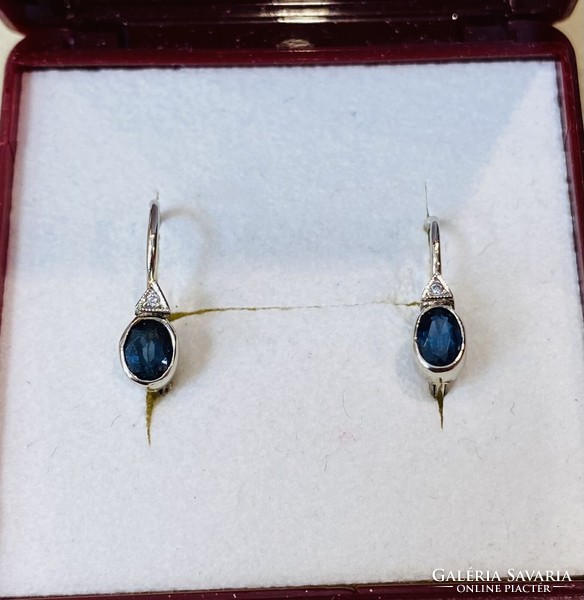 Vintage 14 carat white gold earrings with real blue sapphires and diamonds!
