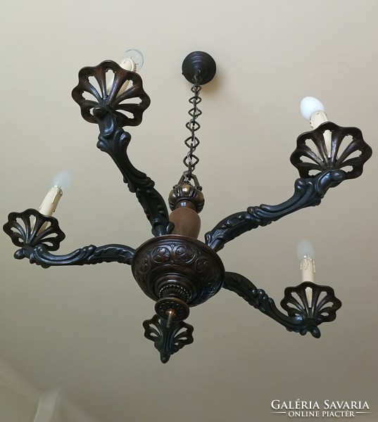 Antique, beautifully crafted, 5-branch bronze chandelier