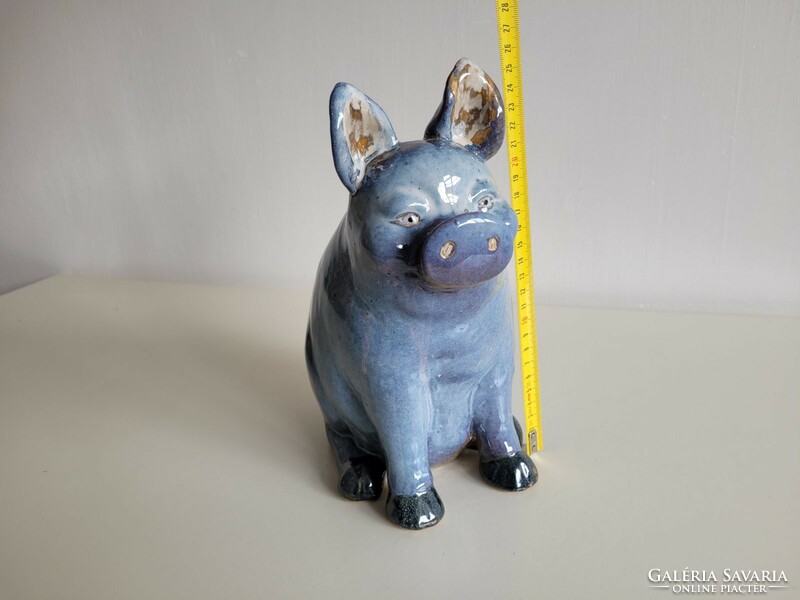 Blue ceramic pig decoration