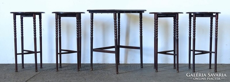 1Q588 Antik különleges összetolható 5 darabos szecessziós asztal szett