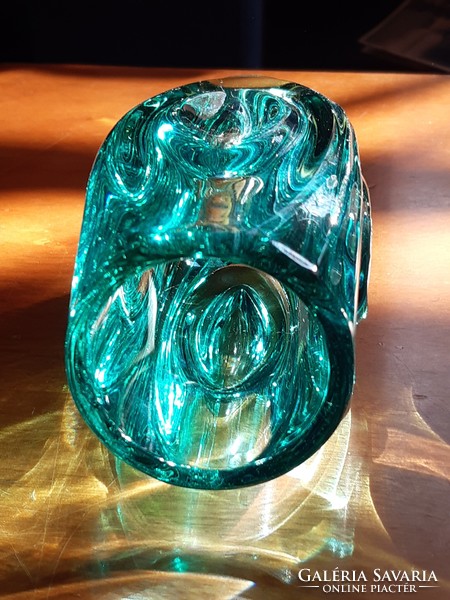 Turquoise sklo union lens glass vase, schröter