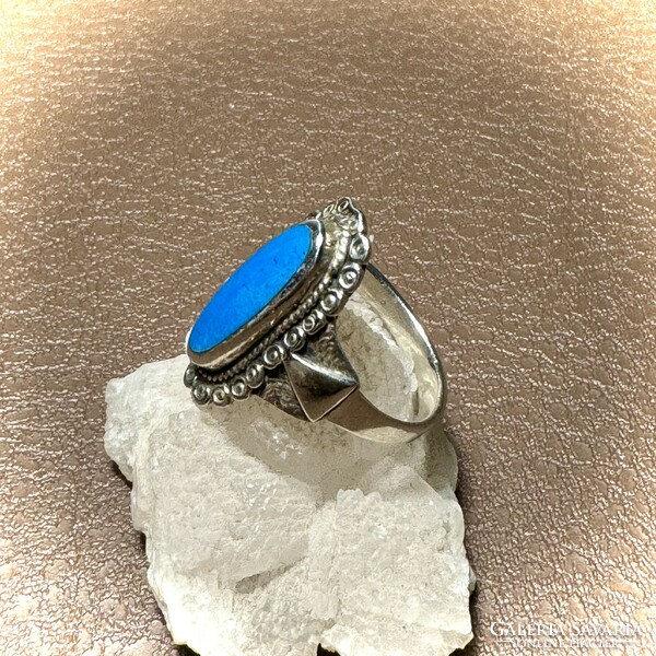 Antique silver ring with turquoise stone, old 925 silver jewelry, turquoise stone ring size 54 mm circumference
