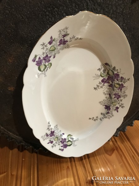 Polish oval porcelain serving bowl with violet pattern