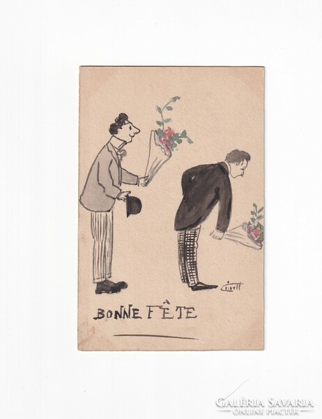 H:38 hand drawn antique greeting card 1920