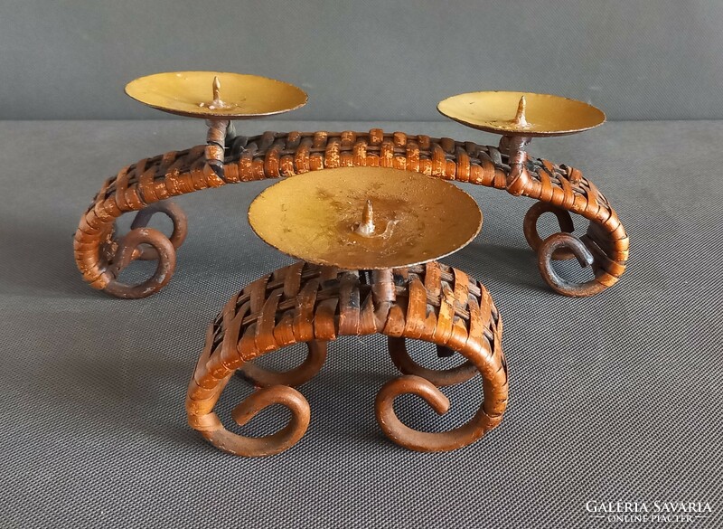 Danish iron and rattan candle holder, laurids lønborg, ll, negotiable. 1950s